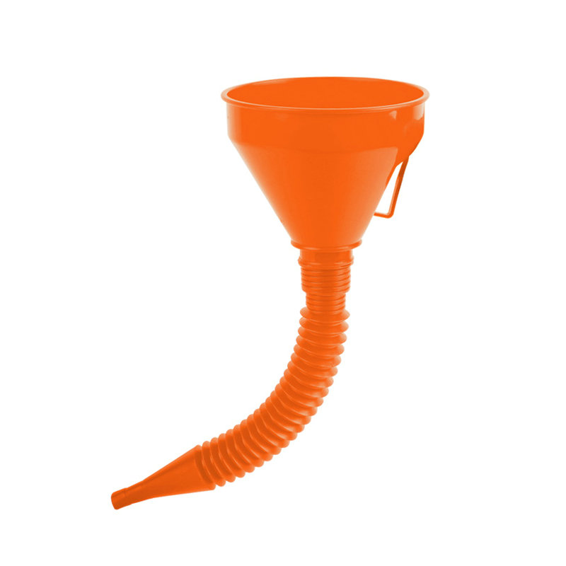 QM Taizhou Huangyan 14.5cm Orange extension flexible pipe thicken filter screen plastic funnel with 